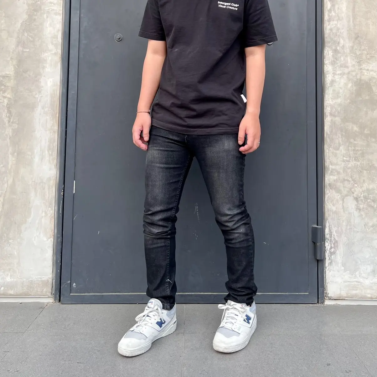 Celana jeans pria casual ripped black woshing Denim Stretch Panjang Fit Slim