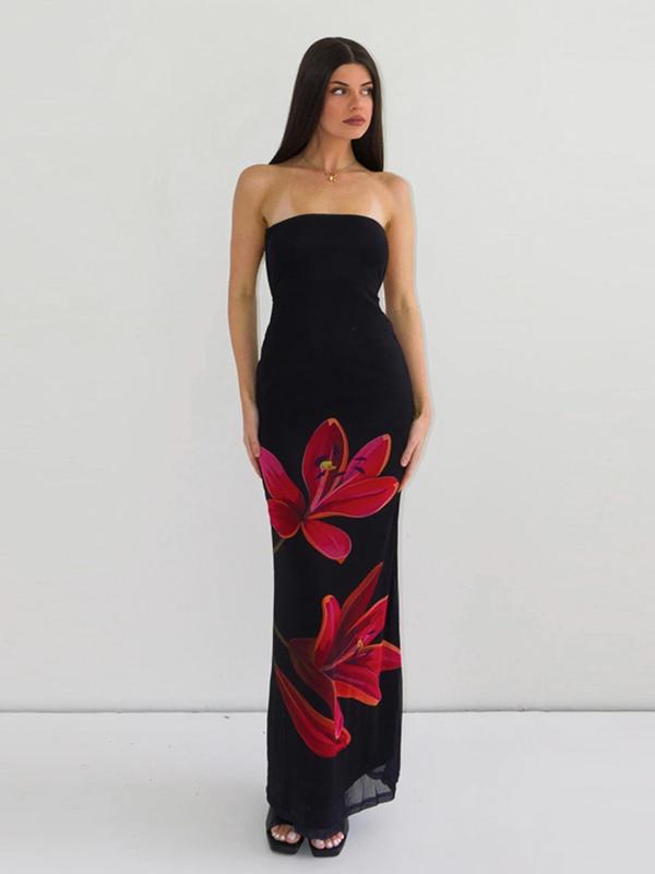 Sexy Solid Hollowed Out Flounce Mesh Strapless Irregular Dresses Sexy Solid Hollowed Out Flounce Mesh Strapless Irregular Dresses
