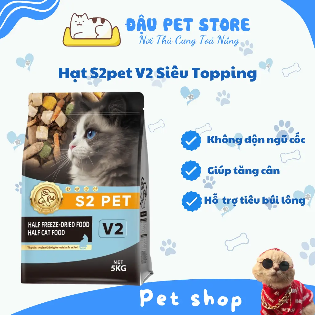 ( 1kg triết)Thức Ăn Cho Mèo, Hạt Khô S2 -V2 Cho Mèo Túi 1kg Bổ Sung Dinh Dưỡng Cho Mèo Mọi Lứa Tuổi