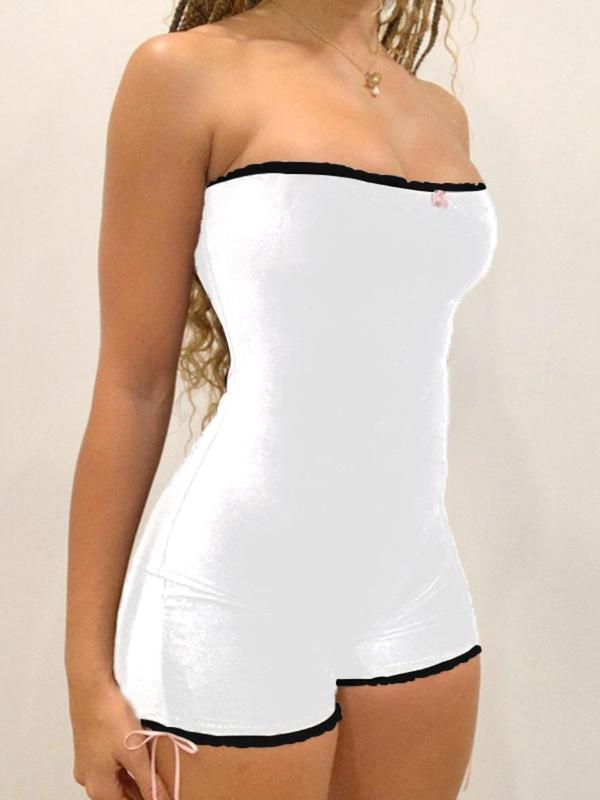 Women's Sexy Contrast Binding Bow Decor Tube Romper, Summer Clothes for Women, Stretchy Strapless One-piece Romper for Summer, Women's Clothes for Holiday Beach Valentine's Day, gift, Womenswear 6