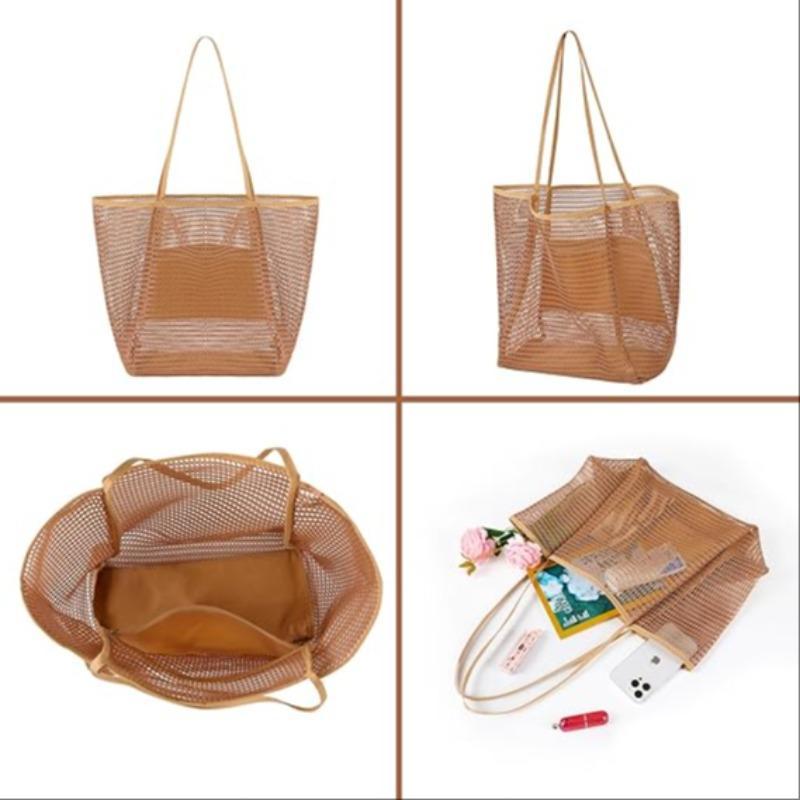 Mesh Beach Bag, Waterproof Woven Straw Beach Bag with Inner Bag, Summer Camping Travel Bag, Mother Plot Gift 3