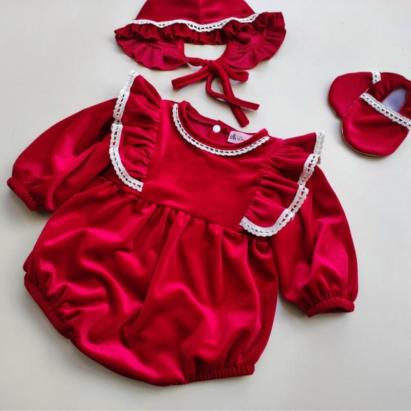  Body Đầy Tháng Cánh Tiên Cho Bé Sơ Sinh Đủ Size 3-13kg Chất Liệu Nhung Cao Cấp Mềm Mịn Mát Tông Màu Đỏ Nổi Bật Cotton Ren 