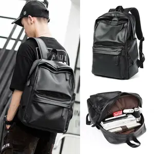 Tas Ransel Kulit Backpack Laptop Tas Punggung Gendong Pria Wanita Distro Kulit PU Anti Air Keren Greynoleum Hitam Sekolah Kerja