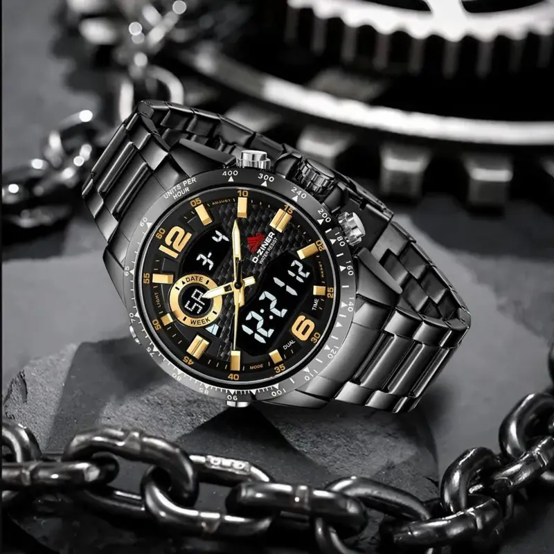 DISKON Jam tangan Pria 8306 Double Time Rantai Stainless Steel Water Resistant 3 ATM Kaca Watches 5