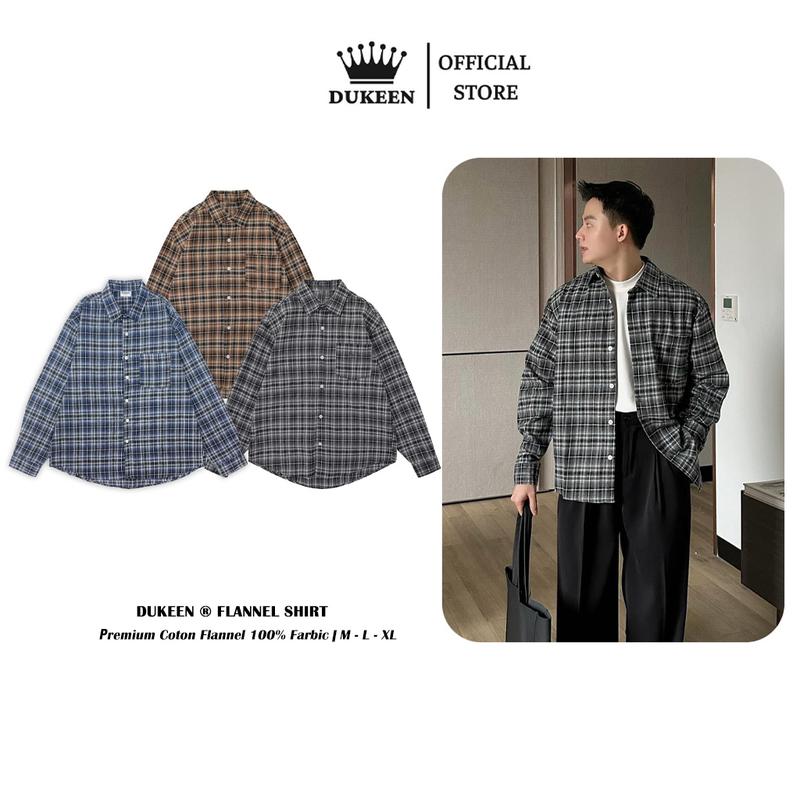 Áo Sơ Mi Flannel Tay Dài DUKEEN Kẻ Sọc Có Túi Oversized Nam Nữ Unisex SM049 Menswear