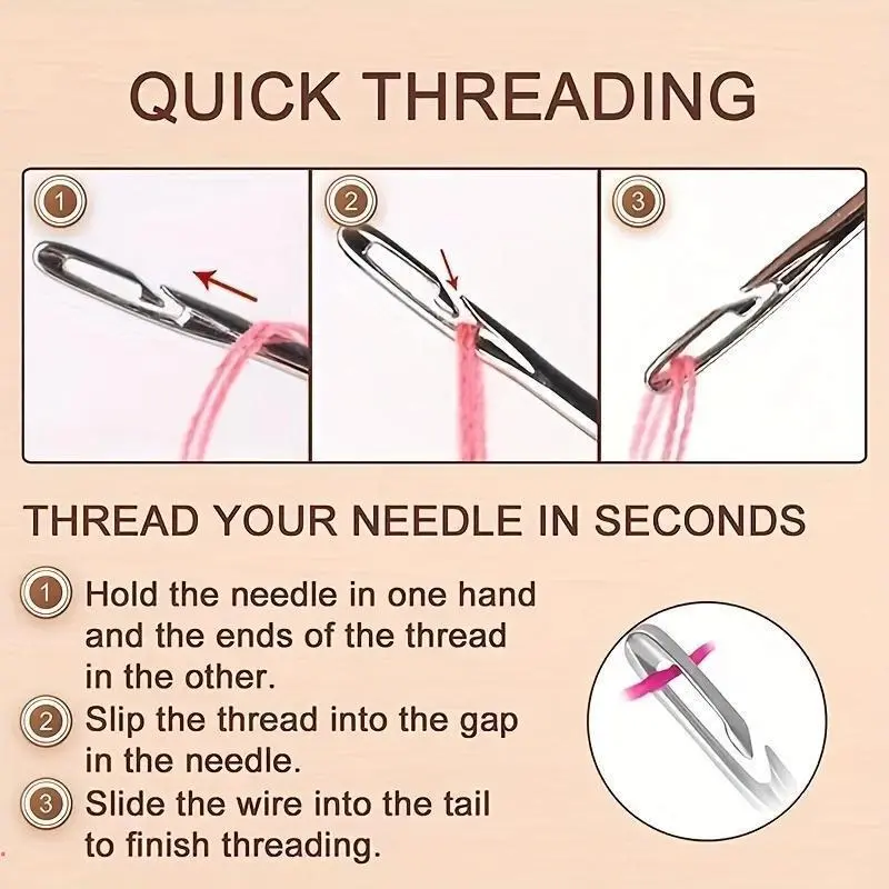 Stainless Steel Self-threading Needle Set, 30pcs/set Multipurpose Household Hand Sewing Needle with Wooden Needle Case, Sewing Supplies for Home Use 7