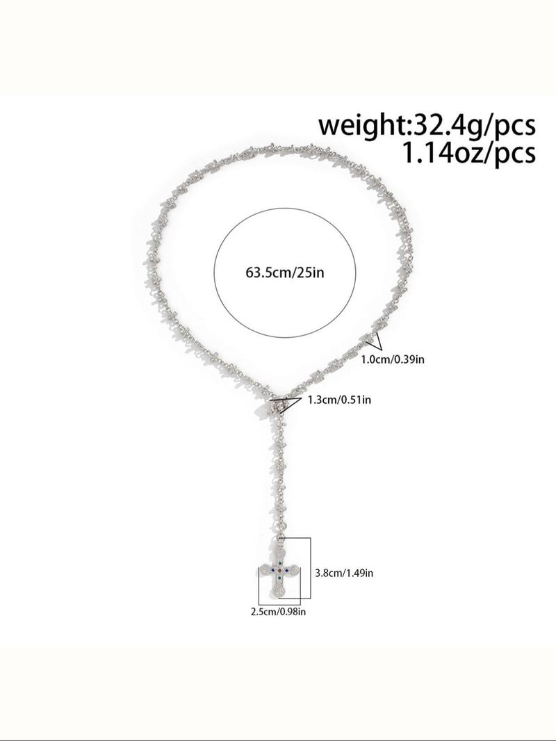 Product Introduction of Punk Style Rhinestone Decorated Cross Pendant Necklace, Fashion Jewelry for Party, Daily Clothing Decor, Trendy All-match & Exquisite Jewelry for Birthday Gift 1