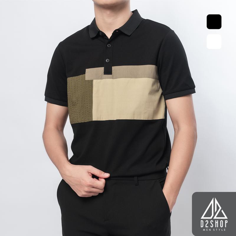 Áo thun polo nam D2shop, áo thun cổ bẻ phối viền vải dù xanh rêu, 2 màu [B-A365]