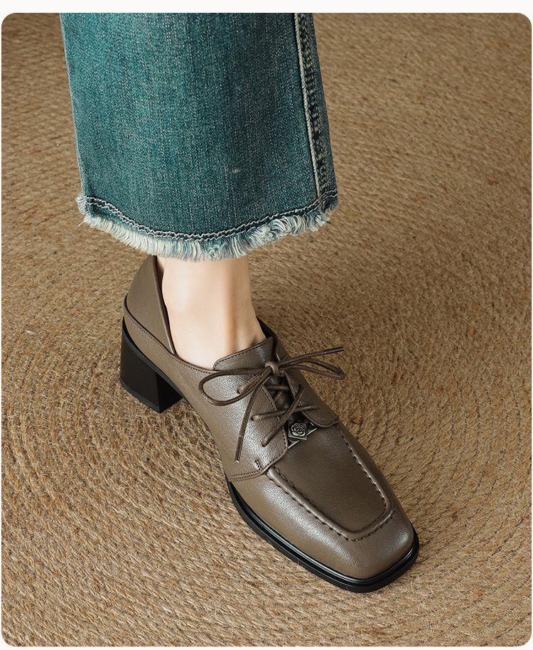 Product Introduction of Leather women's shoes fashion matching single shoes thick heel loafers inside and outside the full head layer of sheepskin Footwear Girl Comfort Closed Active 11