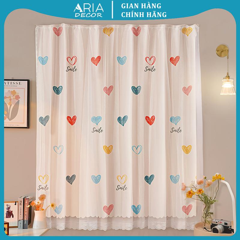 Rèm dán tường ARIA DECOR  mẫu TRẮNG TRÁI TIM không cần khoan đục, tặng kèm miếng dán, trang trí cửa sổ phòng ngủ, gác xép che tủ giày, tủ sách, tủ quần áo decor phòng cực chill
