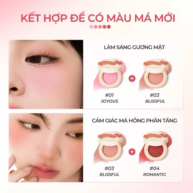 ￼Phấn Má Hồng SACE LADY Màu Sắc Lâu Trôi Đa Năng Kết Cấu Mượt Mà Tự Nhiên Trang Điểm 03