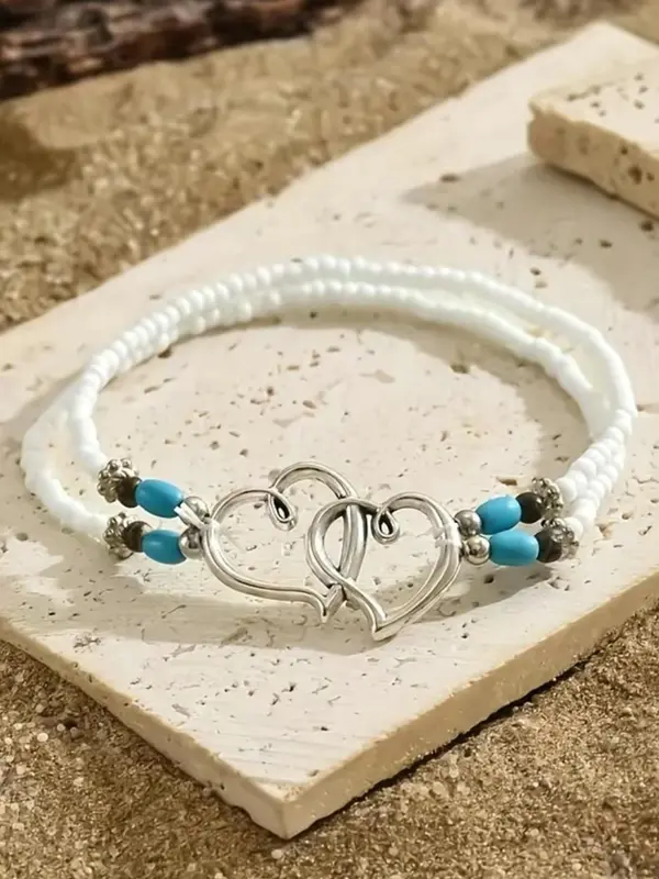 Fashion Heart Decor Elastic Anklet for Women & Girls, Fashion Jewelry for Party, Daily Clothing Decor, Trendy All-match & Exquisite Jewelry for Birthday Gift 2