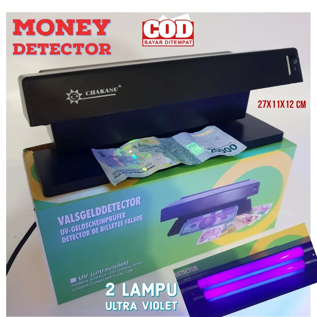 Harga Murah!!! Money Detector Alat Deteksi Uang Palsu  Sinar UV /Money Detector Besar / Counterfeit Detector/ Money Detector besar 2 Lampu UV / Pendeteksi Uang Palsu / Money Detector Portable / Vals Gelddetector - Foryou Olstore