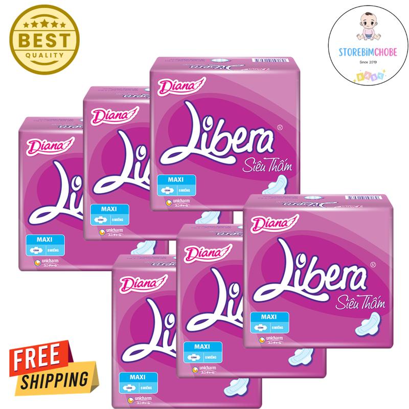 Combo 6 gói Băng Vệ Sinh Diana Libera siêu thấm maxi dày cánh ( 8 miếng/ gói ) (Che tên sản phẩm khi giao hàng)