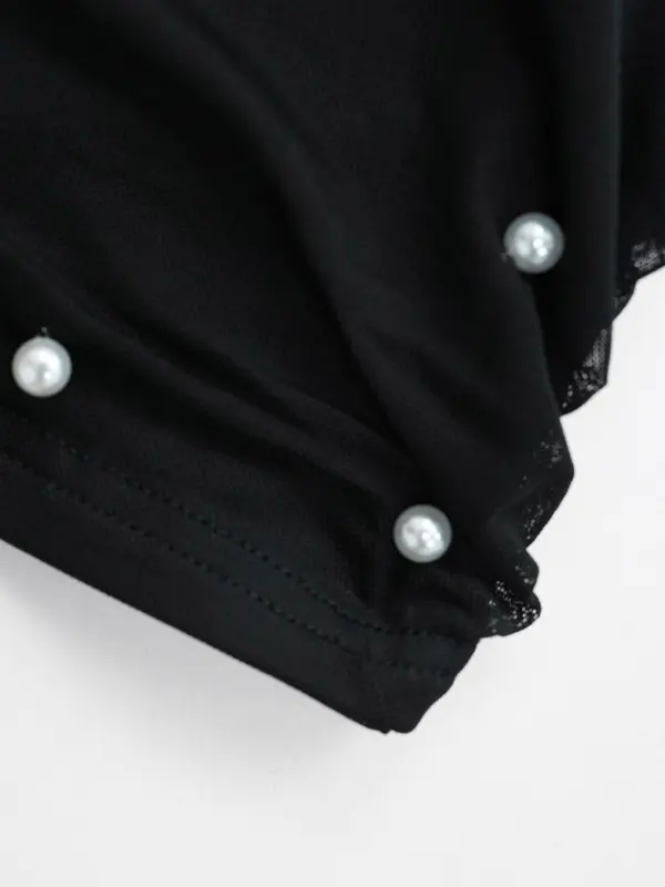 Women's Faux Pearl Decor Ruched Crop Cami Top, Elegant Tie Back Sleeveless Top for Party Club Dating Wear, Ladies Summer Clothes 3