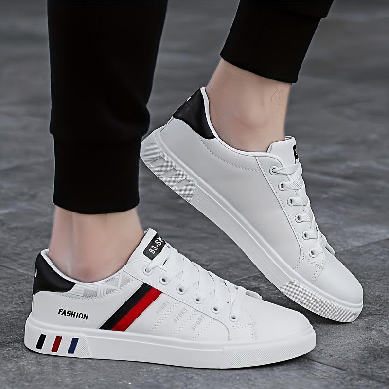 Product Introduction of Comfortable Breathable Men's Lace-up Sneakers, Striped Design Skateboard Shoes with Good Traction 23