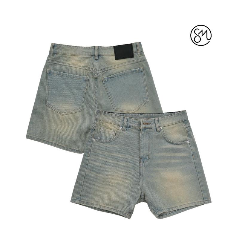 SIMPLE JEANS SHORT - Quần đùi wash sọc form ống rộng 1191
