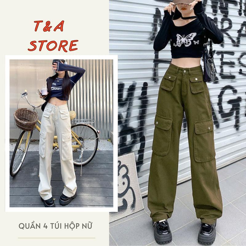 Quần Kaki nữ Túi hộp, quần cargo Rocky túi hộp, quần hộp nữ 4 túi màu đen, kem, xanh rêu siêu cá tính Pants