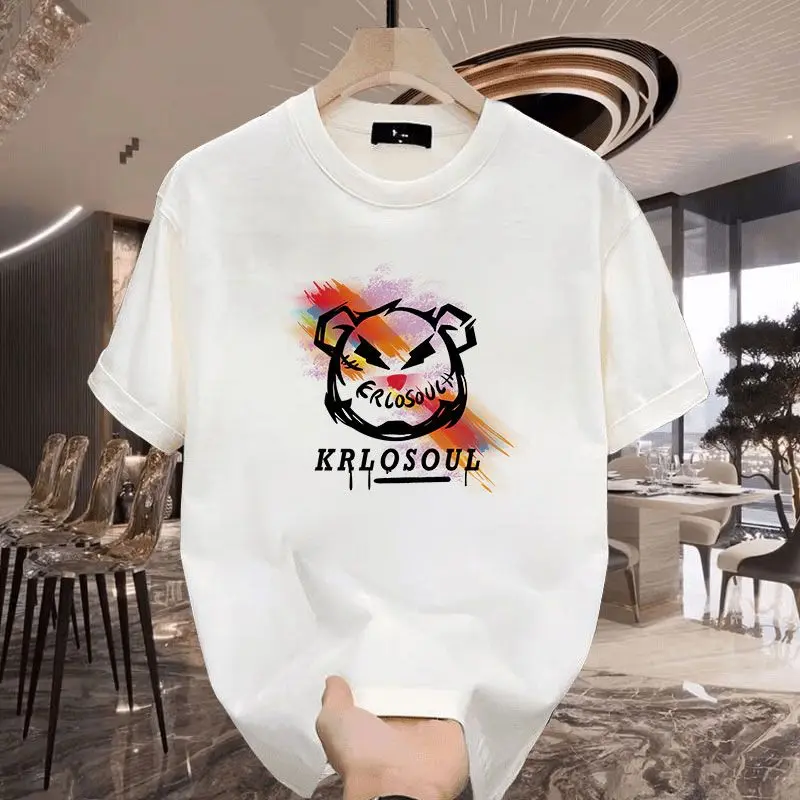 2025 new summer collection men's short sleeved T-shirt niche style angry bear print versatile round neck half cut sleeve top