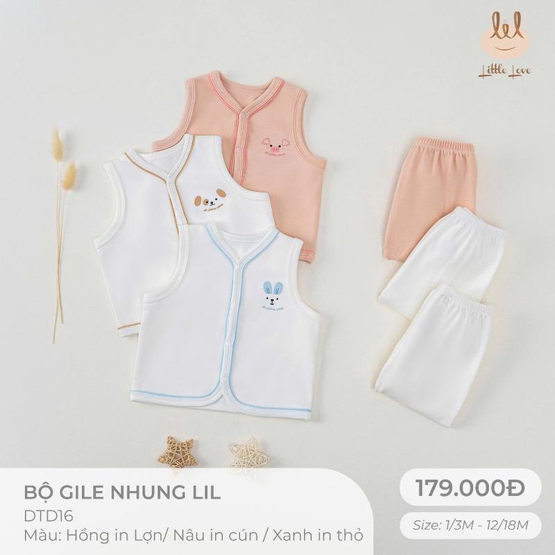 Bộ gile nhung dành cho bé Lil Little Love size từ 1 3m đến 12-18m DTD16