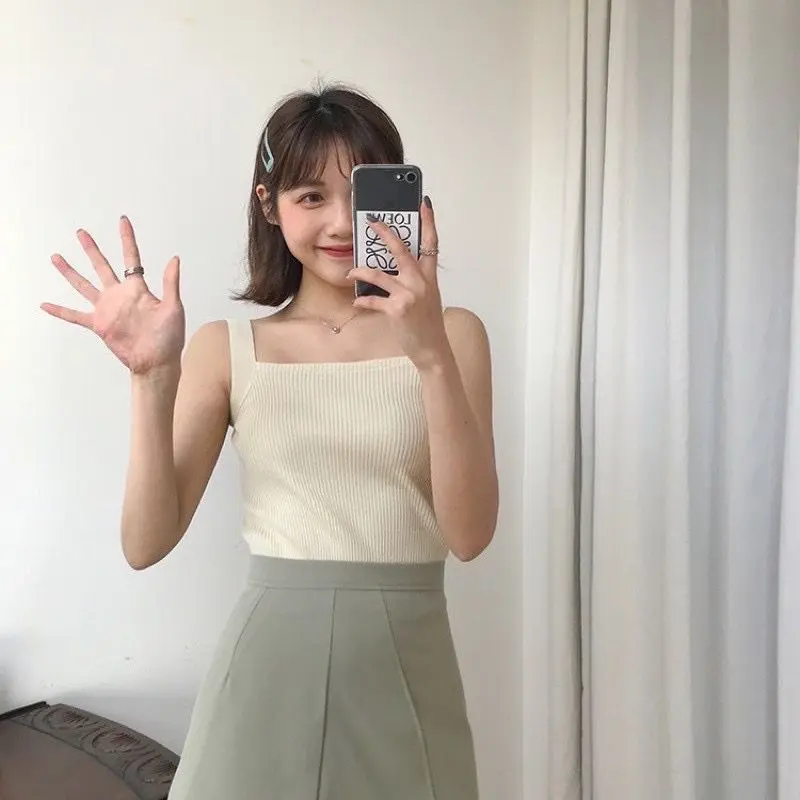 Tanktop Square Neck Korean Style Knit Premium / Rajut Wanita Tank Top Nyaman Panjang