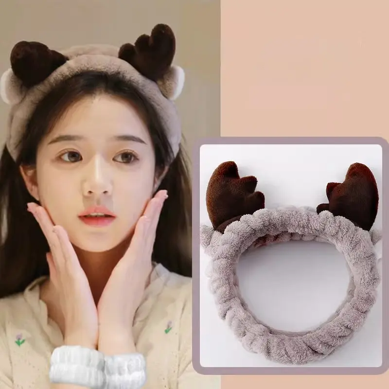 Women Cartoon Kawaii Plush Elastic Hair Bands Soft Wash Face Hairbands Headband Hair Accessories Girls Sweet Cute Headwear