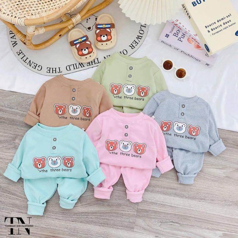  Bộ nỉ zip lông cổ 3 phân in gấu cho bé ấm áp mặc thu đông 