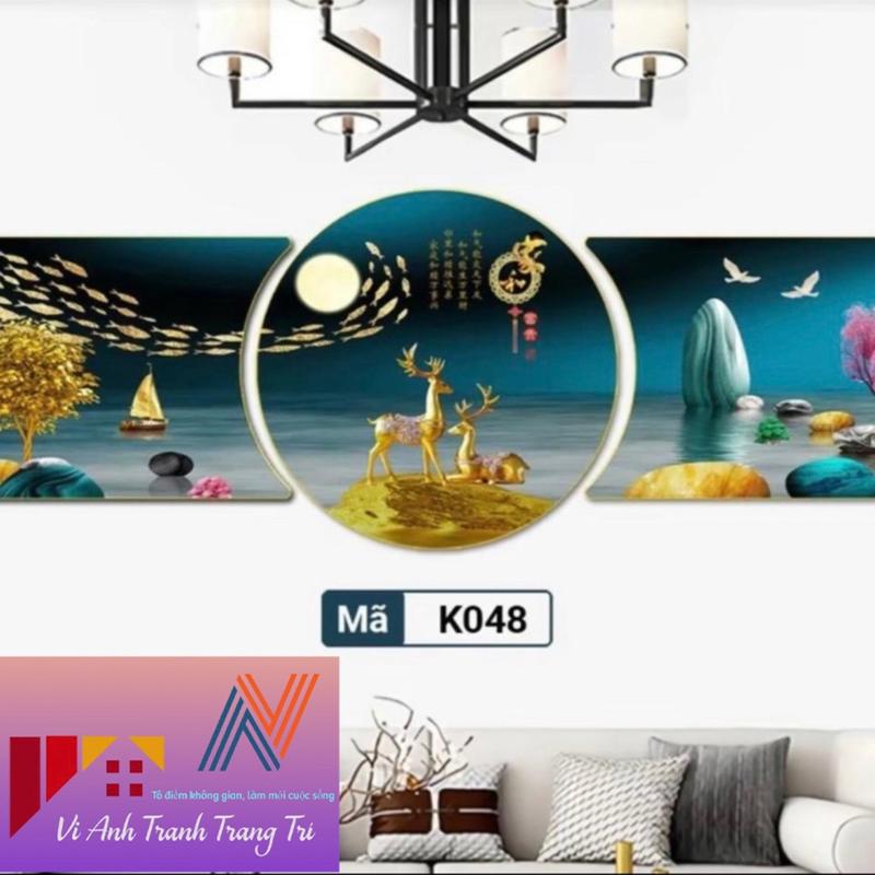 Bộ 3 tranh khuyết kt 40-120cm tặng kèm đinh treo Treo Tường Phòng Khách