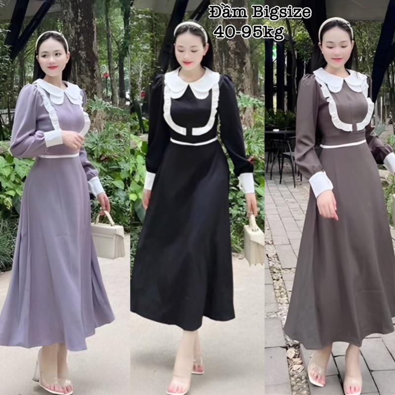  Thời Trang Bigsize HCM - Đầm Váy Bigsize Nữ Vải Cotton Lạnh Cao Cấp Thiết Kế Cổ Bèo Đi Dự Tiệc Xinh Đẹp Sang Trọng Dễ Thương Thanh Lịch Giá Rẻ đủ size 40-95kg ennhocobigsize Dress Voan Tay Phồng Áo Cổ Bèo Tay Loe Đen - 2146 