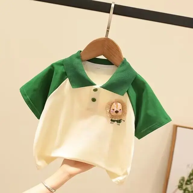 Áo Polo Trẻ Em, 100% Cotton, Thiết Kế Hình Sư Tử Hoạt Hình, Áo Thun Ngắn Tay, Dành Cho Bé Trai Và Bé Gái, Áo Tay Lửng Cho Em Bé, Hợp Xu hướng, Thích Hợp Cho Trẻ Em