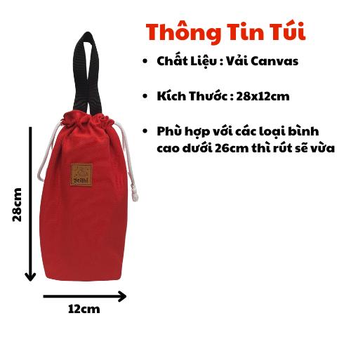 Túi vải 2 lớp dày dặn đựng bình giữ nhiệt có dây rút chất liệu vải canvs 1