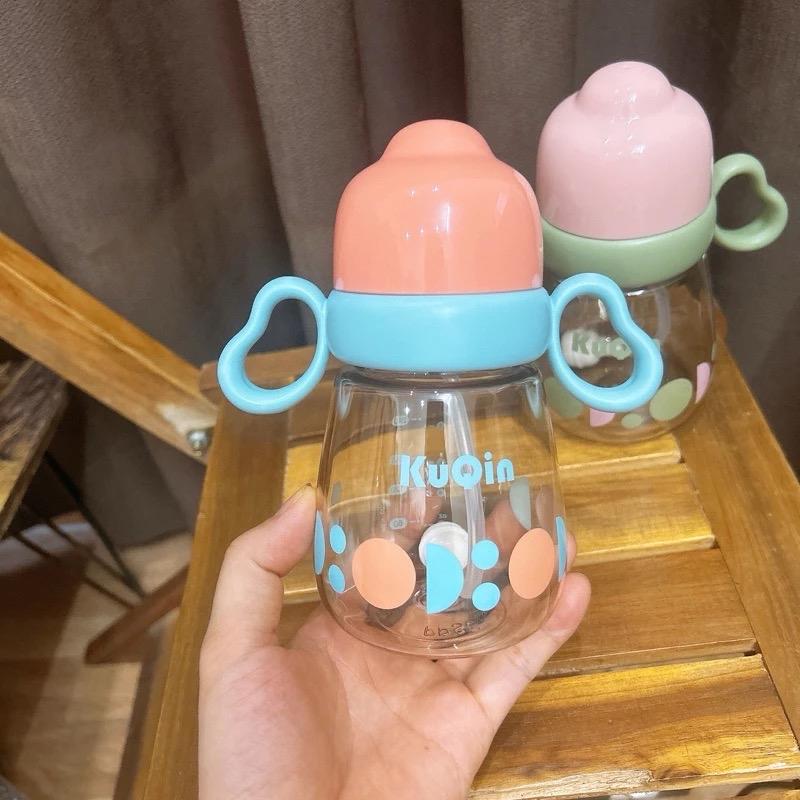 2in1 1 núm ti +1 núm hút+ bình sữa 300ml Bình Sữa - Bình Uống Nước PPSU Kuqin 300Ml Có Kèm Tay Cầm