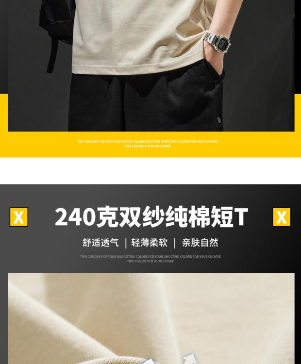 Product Introduction of Short-Sleeved T-shirt Men's Cotton Heavy 160G Double Yarn round Neck Pullover Half Sleeve T-shirt Trendy Men's Top Clothing 2