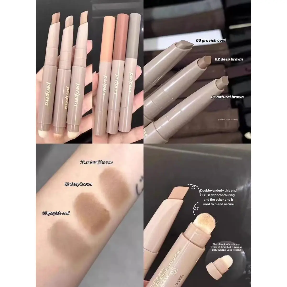 South Korea Peripera PERIPERA Monochrome Contour Stick Double-Headed Shading Powder Gray Brown Nose Shadow Nature Matte