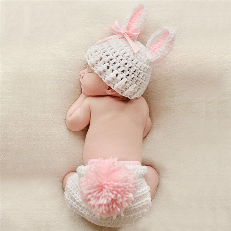 Thỏ Em Bé Đạo Cụ Chụp Ảnh Sơ Sinh Mũ Dệt Kim, Quần Động Vật, Được Xác Định 2