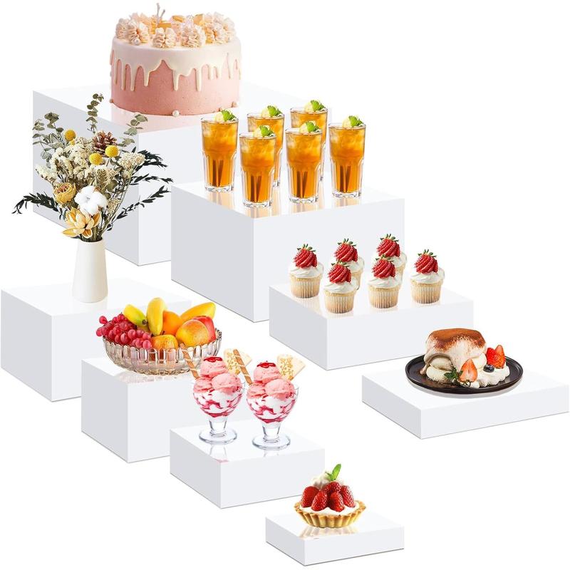 8 Pcs Acrylic Risers for Display,White Acrylic Cube Box Dessert ...