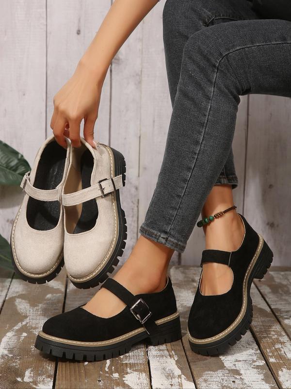 Women's Fashionable Plain Color Mary Jane Shoes, Casual Versatile Buckle Decorated Shoes for Daily Wear, Lightweight Breathable Comfortable Shoes for Women & Girls, Running 0