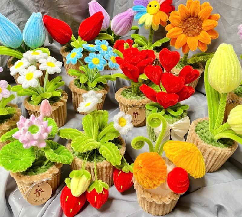 [BỘ SƯU TẬP] Chậu Hoa Kẽm Nhung Handmade - Làm Quà tặng - Decor Trang trí nhà cửa, bàn học, bàn làm việc, Sinh Nhật, Decor Phòng,... ly sáp set bó bó  hoa Decor Bàn