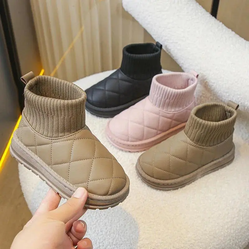 Children's Boots Sock Style Snow Boots Girls Short Boots Kids Cute Sewing Autumn Winter New Warm Cotton Shoes for Boys Unisex PU