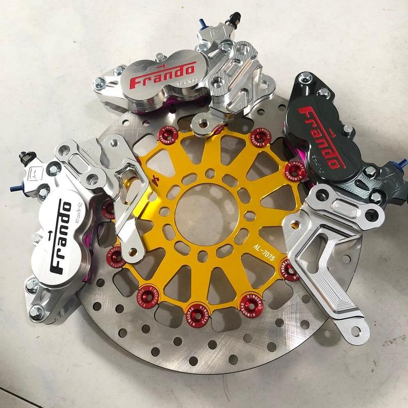 COMBO 3 món __ đĩa Kingdrag 4 lỗ Vàng khoen đỏ size 267mm + heo frando 4 piston + pát cho nhiều dòng xe