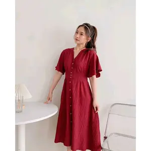 Clarissa Dress | Casual Midi Dress Wanita | Baju Wanita Dress Korea | Midi Dress Natal