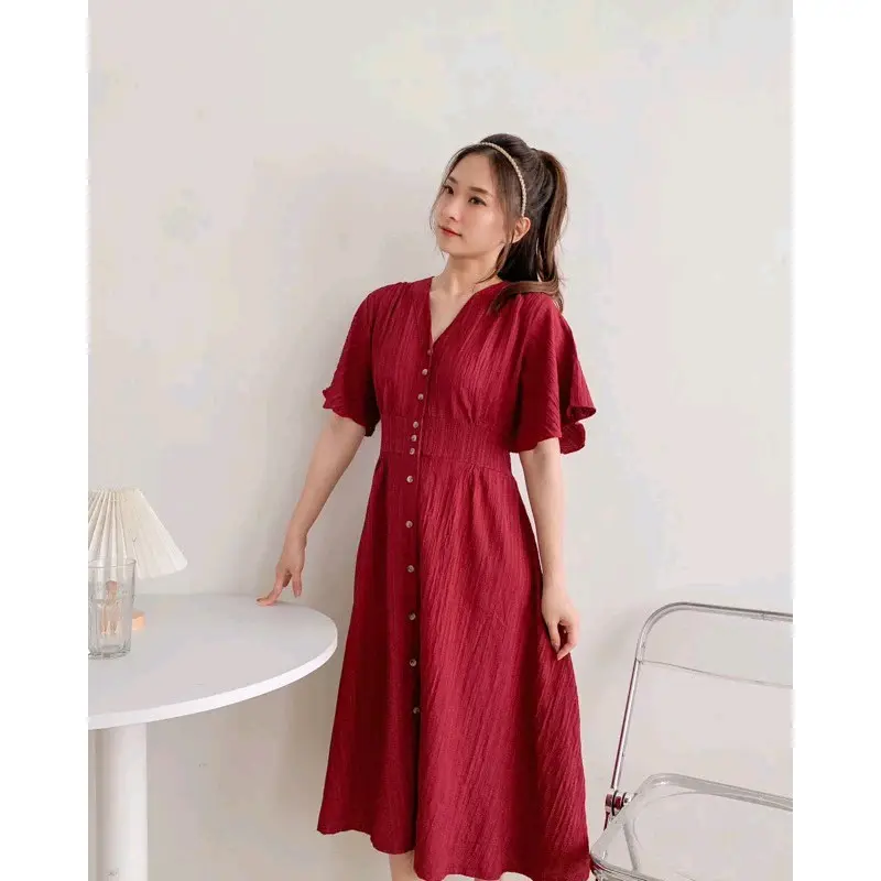 Clarissa Dress | Casual Midi Dress Wanita | Baju Wanita Dress Korea | Midi Dress Natal 0