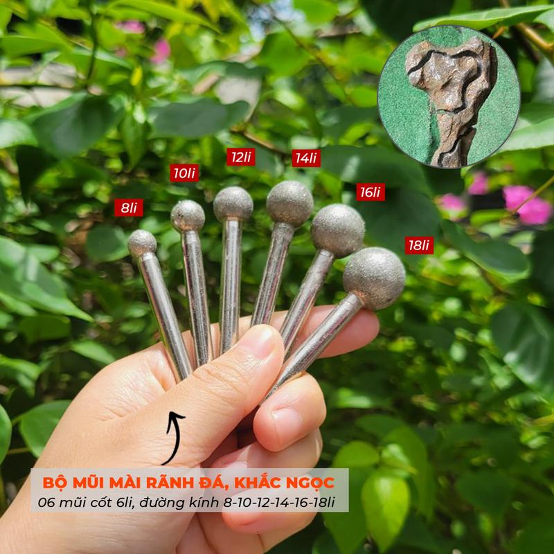  Mũi mài kim cương trục 6mm đầu tròn dùng để mài rãnh đá khắc đá đánh bóng ngọc siêu cứng  8-10-12-14-16-18mm   LBS-06  - Vật tư Nông nghiệp Đà Nẵng 