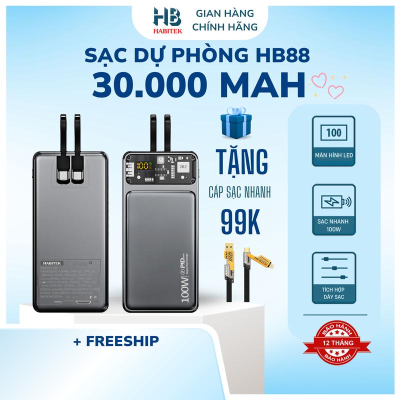 [Sạc Siêu Nhanh ] Sạc Dự Phòng HB88 30000mah, Tích Hợp 2 Dây Sạc , Sạc Siêu Nhanh,  Bảo Hành 12 Tháng [ Đổi trả bất kỳ lý do gì ] Phụ Kiện Điện Thoại Pin Dự Phòng
