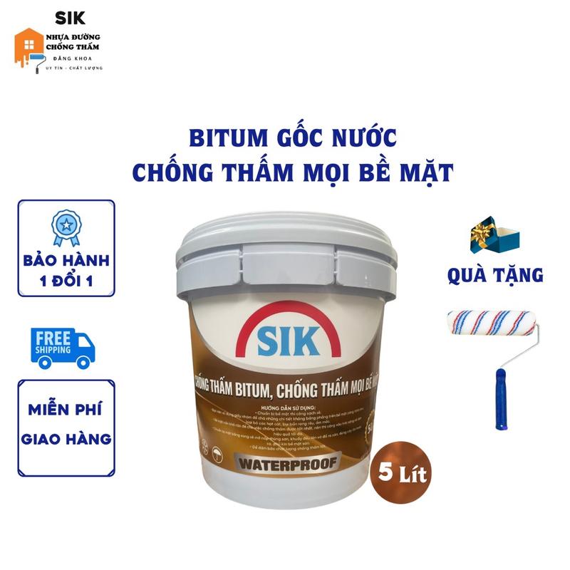 Nhựa Đường Chống Thấm Đa Năng SIK - Màng Chống Thấm Lỏng Gốc Cao Su Độ Đàn Hồi Cao 5Lít nhựa đường 8 chong tham