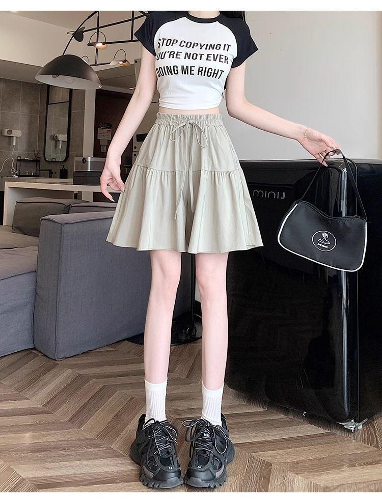 Product Introduction of [2380 People Collection] Idle Style Ice Silk Quick-Drying Wide Leg Culottes Shorts Women's Summer Thin plus Size Casual Shorts Pantskirt 15