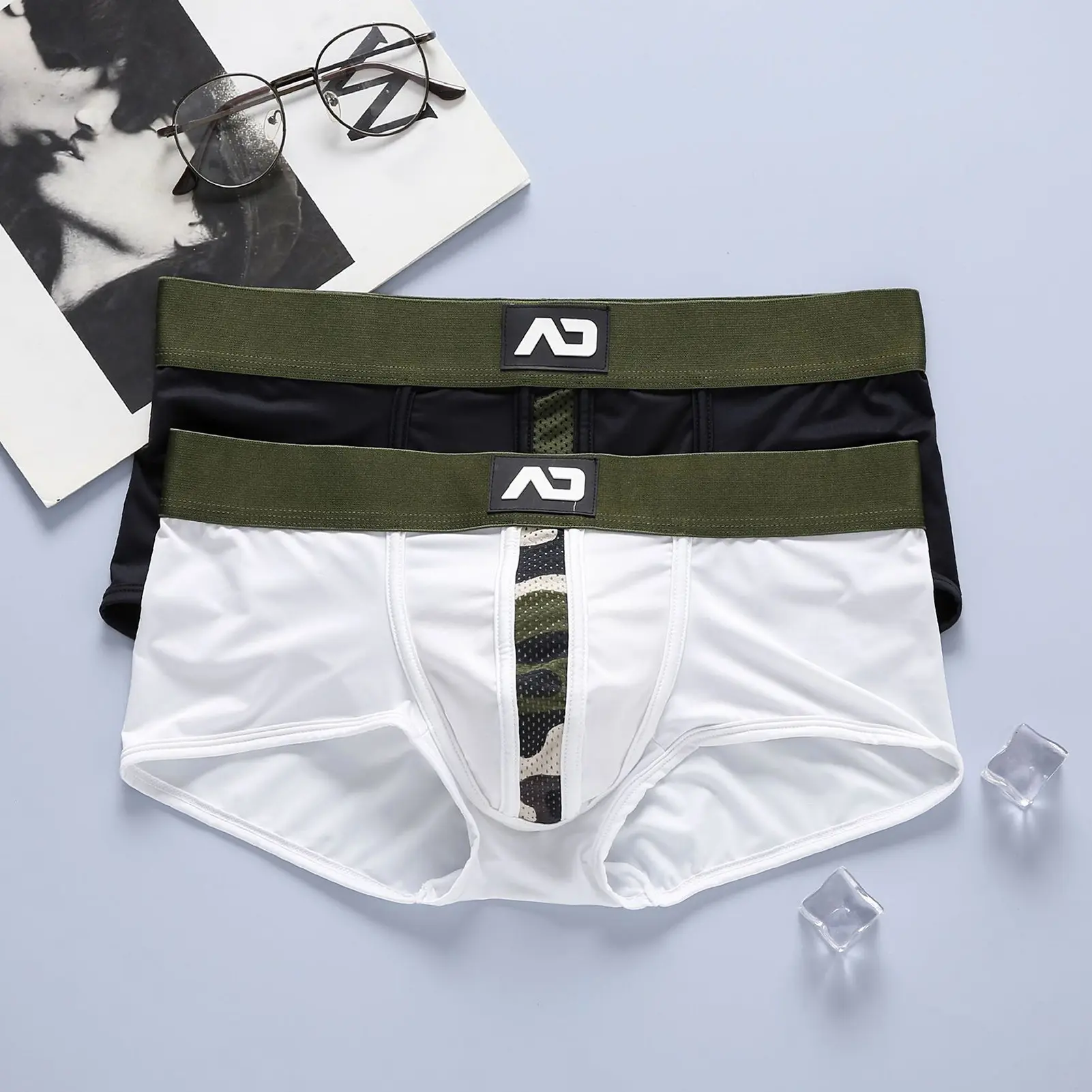 [SRE]Men Casual Underwear Low-rise Patchwork Color Shorts Briefs 3D U-convex High Elasticity Panties Widened Elastic Waistband Panties