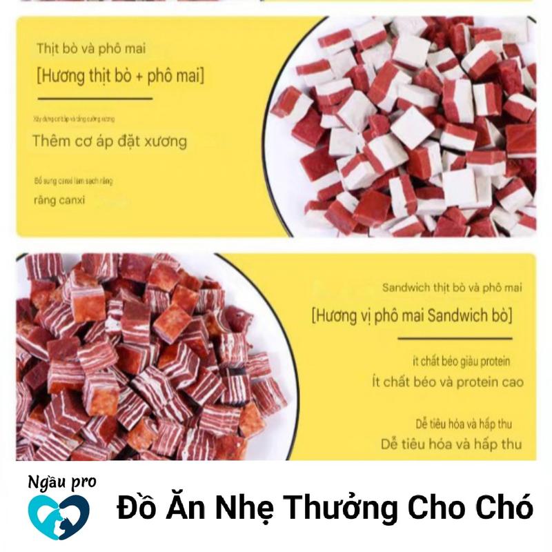 Product Introduction of Ngaupet- Đồ ăn thưởng cho chó (nhiều loại), Snack cho thú cưng ăn nhẹ bánh đa hương vị thịt bò, gà, phô mai viên thịt ngộ nghĩnh hấp dẫn giúp nghiền răng sạch răng gói 100g 10