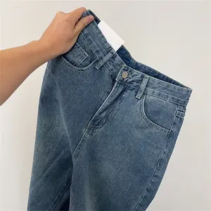 lulu-jeans Biru Retro Hight Waist Kulot Celana Jeans Wanita Korea