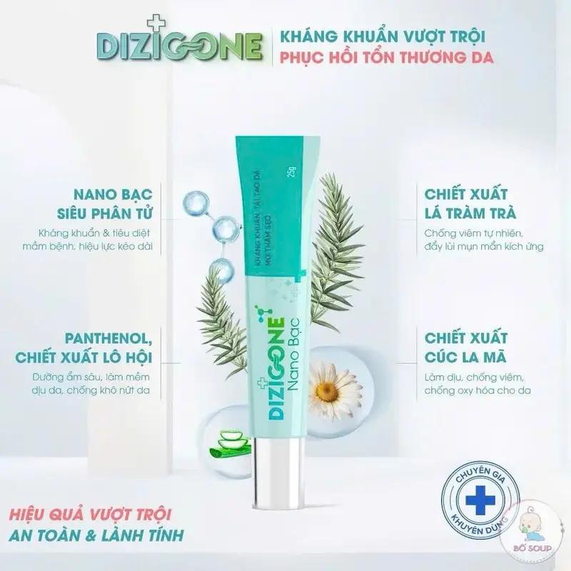 Kem DIZIGONE Nano Bạc kháng khuẩn, lành thương, tái tạo da, ngăn ngừa sẹo 25g 0